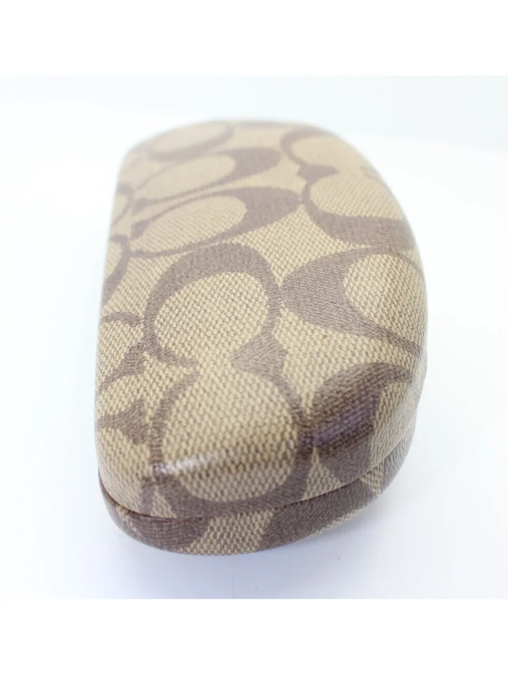 Coach Signature C Monogram Brown Tan Clamshell Glasses Case
